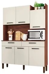 Armário de Cozinha Compacta 132cm Stella K02 Nogueira/Off White - Mpoz