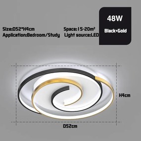 Plafon Sala de estar rroom lâmpada do teto novo simples e moderno casa lustre quarto lâmpadas atmosférica - 52cm Round gold - Escurecimento remoto