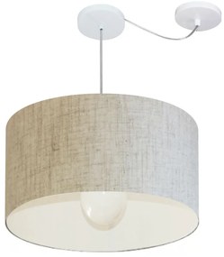 Lustre Pendente Cilíndrico Com Desvio Md-4234 Cúpula em Tecido 60x30cm Rustico Bege - Bivolt