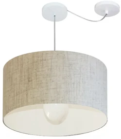 Lustre Pendente Cilíndrico Com Desvio Md-4234 Cúpula em Tecido 60x30cm Rustico Bege - Bivolt