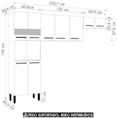 Armário de Cozinha Compacta 251cm Louis Plus Freijó/Gris Z06 - Mpozena