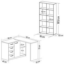 Mesa Escrivaninha Lagan e Estante Livreiro 90x187cm Lean A06 Branco -