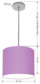 Luminária Pendente Vivare Free Lux Md-4106 Cúpula em Tecido - Lilás - Canopla cinza e fio transparente
