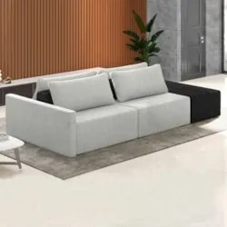 Sofá Ilha Modular Living com Puff 232cm Georgia Z08 Linho Cinza/Preto