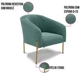 Namoradeira e 2 Poltronas Pé Ferro Dourado Stella Bouclê Vd Menta D03 - D'Rossi