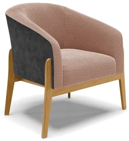 Poltrona Decorativa Base Madeira Stella PU Preto/Bouclê Rosê D03 - D'Rossi