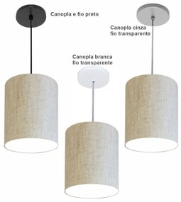 Luminária Pendente Vivare Free Lux Md-4104 Cúpula em Tecido - Rustico-Bege - Canopla cinza e fio transparente