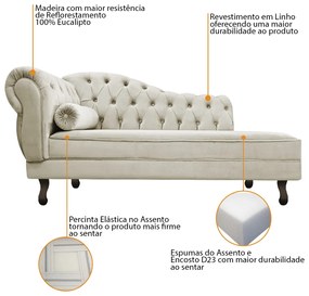 Divã Recamier Diana Lado Direito 120 cm Linho - ADJ Decor