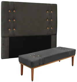 Cabeceira Cama Box Solteiro 90cm e Recamier Gênova Suede Cinza S04 - D'Rossi