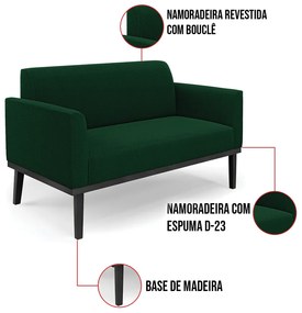 Namoradeira e 2 Poltronas Base Madeira Preto Marisa Bouclê Verde D03 - D'Rossi