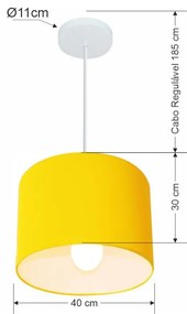 Lustre Pendente Cilíndrico Md-4146 Cúpula em Tecido 40x30cm Amarelo - Bivolt