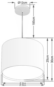 Lustre Pendente Cilíndrico Duplo Md-4285 Cúpula em Tecido 35x30cm Branco - Bivolt