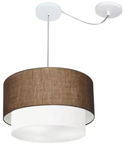 Lustre Pendente Duplo Cilíndrico Com Desvio Vivare Md-4364 Cúpula em Tecido 40x35cm - Bivolt