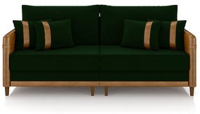 Sofá Living Montecarlo 2 Lugares Bipartido 172cm Pés em Madeira Veludo/PU Verde/Caramelo G33 - Gran Belo