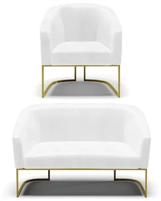 Sofá Namoradeira e Poltrona Base Industrial Dourado Stella Corano D03 - D'Rossi - Branco