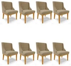 Kit 8 Cadeiras Estofadas para Sala de Jantar Base Fixa de Madeira Cast