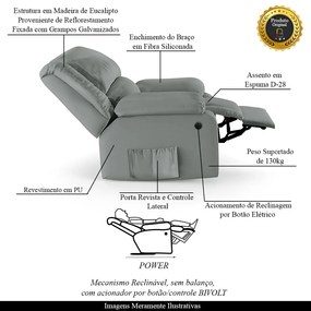 Poltrona do Papai Reclinável Melim Power Elétrica PU Cinza FH1 - D'Rossi