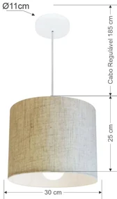 Lustre Pendente Cilíndrico Md-4113 Cúpula em Tecido 30x25cm Rustico Bege - Bivolt