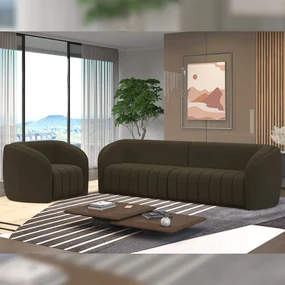Conjunto Sala de Estar Sofá 332cm 4 Lugares e Poltrona Adam Veludo Marrom G45 - Gran Belo