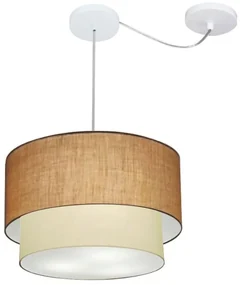 Lustre Pendente Cilíndrico Com Desvio Palha e Bege MJ-4359 Para Mesa de Jantar e Estar
