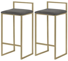 Kit 2 Banquetas Decorativa Jasmine Base Gold Suede Cinza G41 - Gran Belo