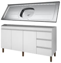 Balcão Gabinete Com Pia 160cm 3 Portas Karen P14 Branco - Mpozenato