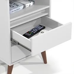 Mesa de Cabeceira Pés Retrô 2 Gavetas 43cm Roma Branco - EJ Móveis