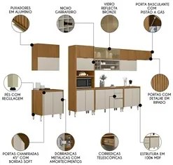 Cozinha Modulada 8 Peças Balcão Com Tampo CP1 Pierre L06 Nature/Off Wh