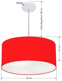 Lustre Pendente Cilíndrico Md-4049 Cúpula em Tecido 50x21cm Vermelho - Bivolt
