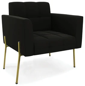 Poltrona PĂ© de Ferro Dourado para Sala Elisa Suede D03 - D'Rossi - Preto