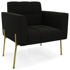 Poltrona Pé de Ferro Dourado para Sala Elisa Suede D03 - D'Rossi - Preto