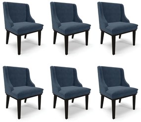 Kit 6 Cadeiras Decorativas Sala de Jantar Base Fixa de Madeira Firenze Suede Azul Marinho/Preto G19 - Gran Belo
