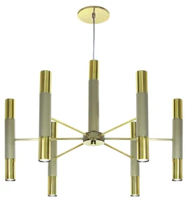 Pendente Flash Ø64X50Cm Tubo Facho Duplo Metal Aluminio 12Xmr11 Gu10 -... (LUNA / DOURADO BRILHO)