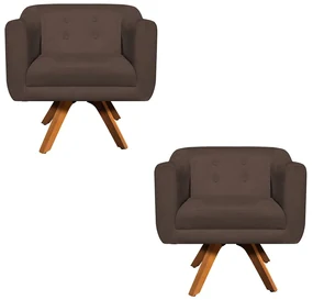 Kit 02 Poltronas GiratĂłria Julia Suede Marrom Base Madeira MM30 D'Rossi