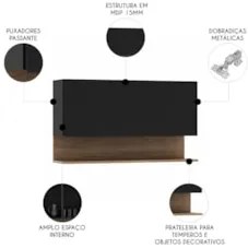 Armário de Cozinha Aéreo 118cm 3 Portas Duda Z34 Preto/Freijó - Mpozen