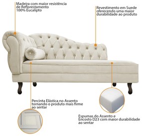 Divã Recamier Diana Lado Direito 120 cm Suede - ADJ Decor