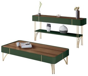 Conjunto Mesa de Centro Cadenza e Aparador Vivant Verde Pistache/Castanho G26 - Hb Móveis