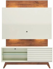 Home com LED Tassos 1 Porta de Correr em MDF Off White e Nobre 140 cm - 56499 Sun House