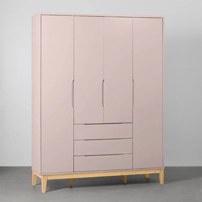 Guarda-Roupa Elfe 4 Portas e 3 Gavetas com Pés Square Natural - Rosa Fosco