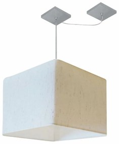 Lustre Pendente Quadrado Com Desvio Md-4268 Cúpula em Tecido 30/35x35cm Linho Bege - Bivolt