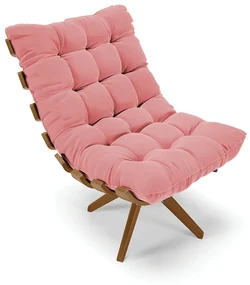 Poltrona Giratória Costela Suede Base de Madeira MA30 M11 - D'Rossi - Rose