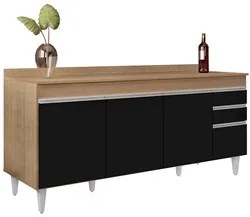 Balcão Gabinete 180cm com Tampo Dallas Castanho/Preto - Lumil