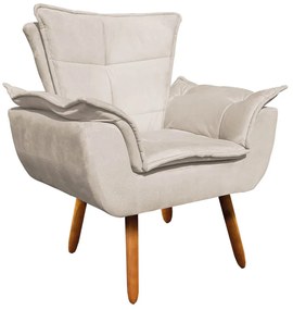 02 Poltronas e 01 Puff Pé Palito de Madeira Opala Suede D03 - D'Rossi - Bege