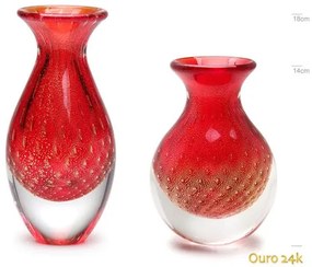 Par de Vasos Mini Tela Vermelho com Ouro Murano Cristais Cadoro