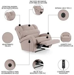 Poltrona do Papai Reclinável Kalie Power Elétrica Massagem FH9 Veludo