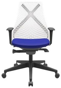 Cadeira Office Bix Tela Branca Assento Aero Azul Autocompensador Base Piramidal 95cm - 64052 Sun House