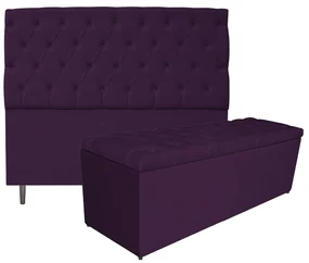 Kit Cabeceira e Calçadeira Liverpool 160 cm Queen Size Suede Roxo - ADJ Decor