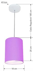 Lustre Pendente Cilíndrico Md-4012 Cúpula em Tecido 18x25cm Lilás - Bivolt