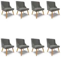 Kit 8 Cadeiras Estofadas para Sala de Jantar Pés Palito Lia Suede Graf