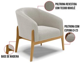 Poltrona Decorativa Base Madeira Stella Bouclê Cinza D03 - D'Rossi